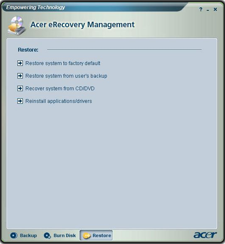 acer erecovery management aspire one d150